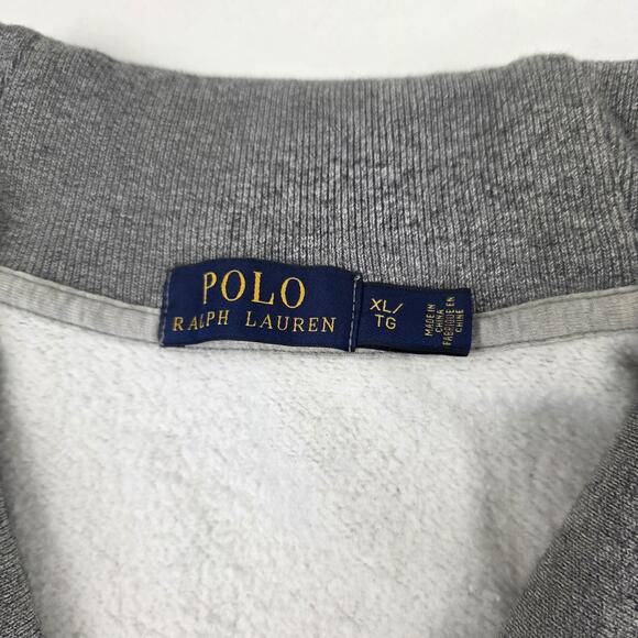 Polo Ralph Lauren Sweater mens XL Gray Shawl Collar Cardigan Varsity P Patch - Picture 3 of 9